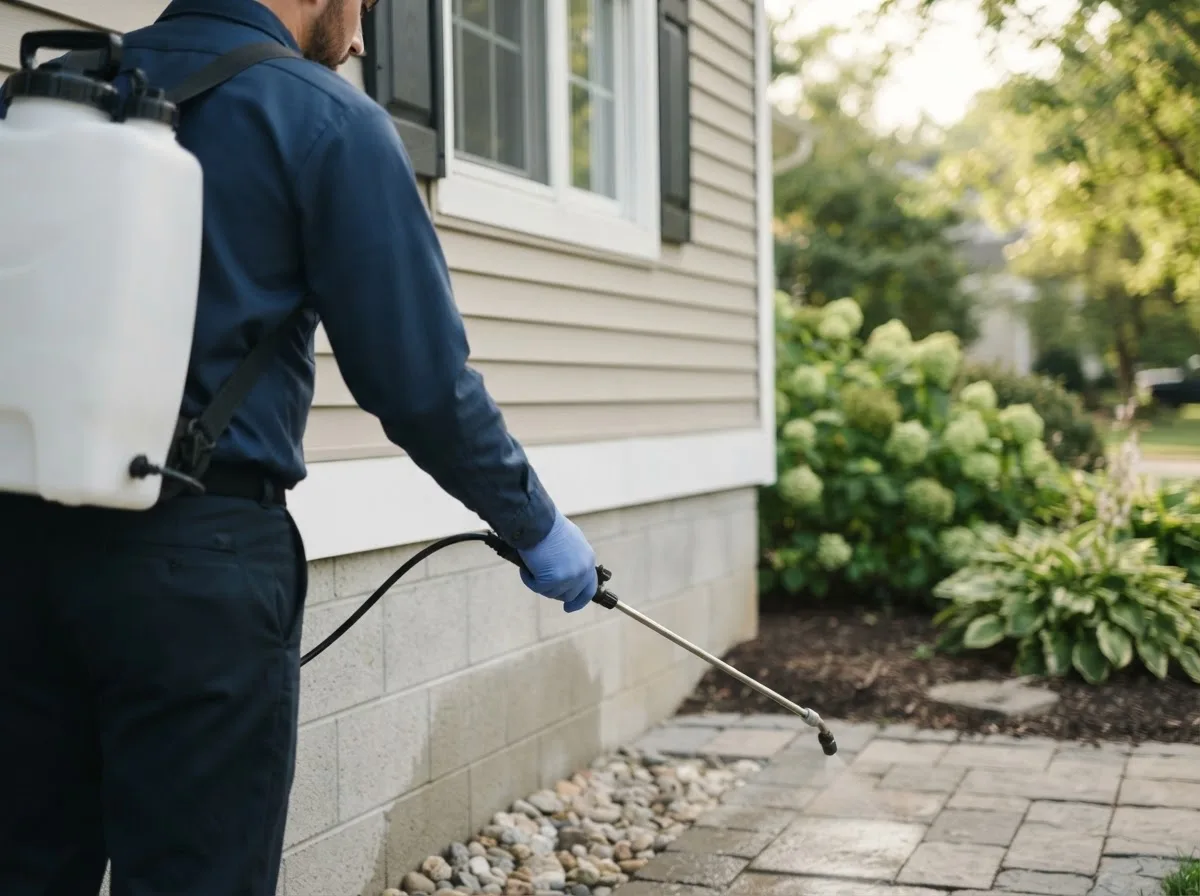 Pest control technician inspecting a home in Fostoria, OH